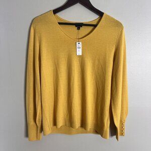 Talbots NEW Size Large Petite Merino Wool Yellow Pearl Cuff Sweater